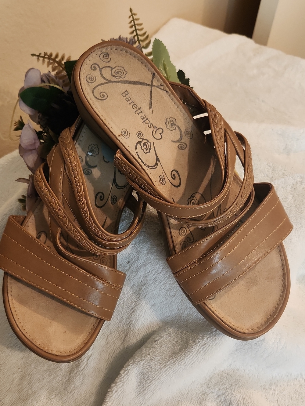 BareTraps Tan Strappy Braided Slide Sandals